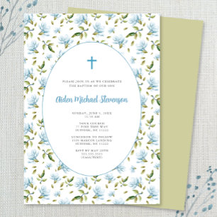 Bleu Floral Grandmillenial invitation baptême
