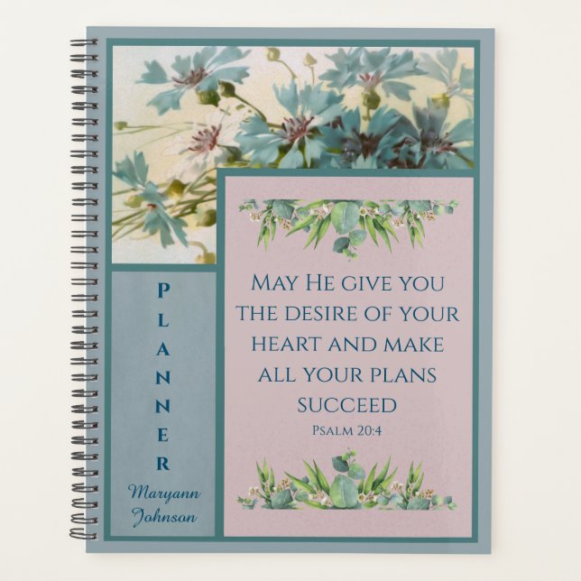 Bleu Floral Planificateur chrétien avec Verse bibl (Devant)
