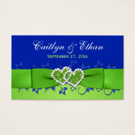 Bleu, Flore verte, Coeurs Mariage Favor Balise