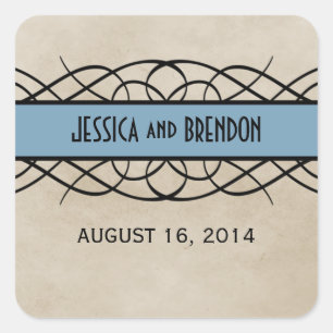 Bleu Flourish Bordure Stickers Mariage
