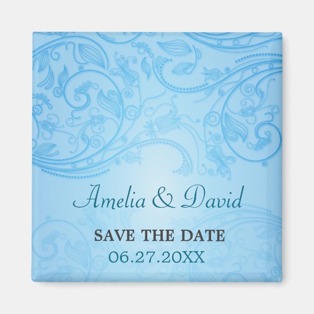 Bleu Flourish Wedding Save the Date Magnet (Devant)