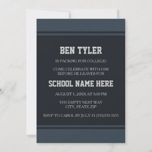 Bleu foncé avec points "Off To College" Invitation