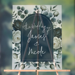 Bleu foncé et blanc Moderne Floral Mariage