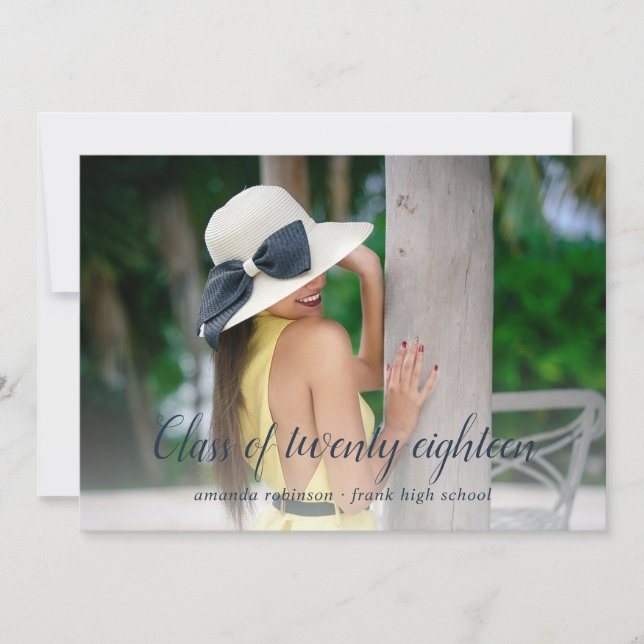 Bleu foncé et rayures mauves Faire-part diplômée (Devant)