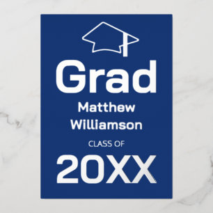 Bleu foncé Graduation Party Foil Invitation