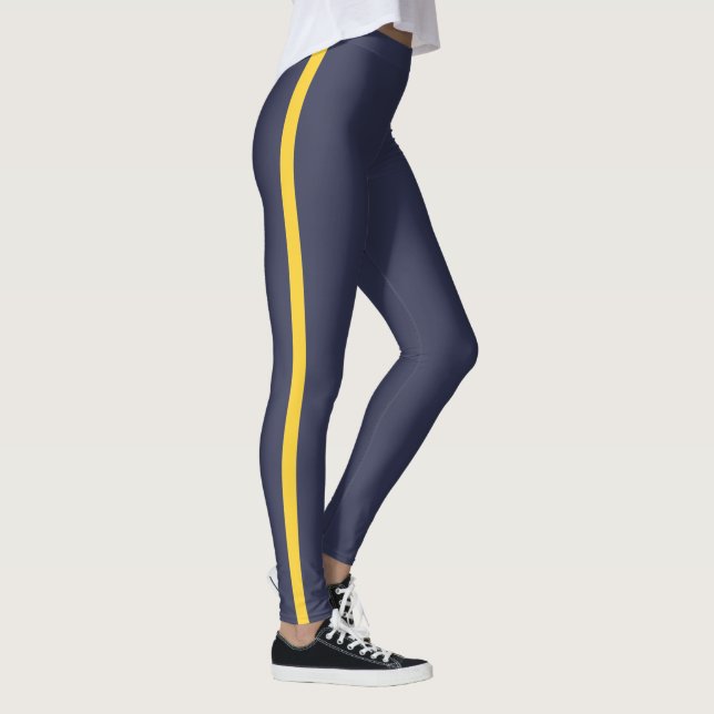 Bleu foncé Jaune Grille Leggings (Droite)