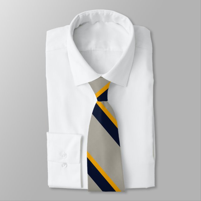 Bleu foncé, Jaune, Gris rayé Cravate texturé (Attaché)
