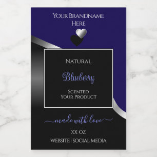 Bleu foncé Noir Wavy Coeurs d'argent Étiquettes de