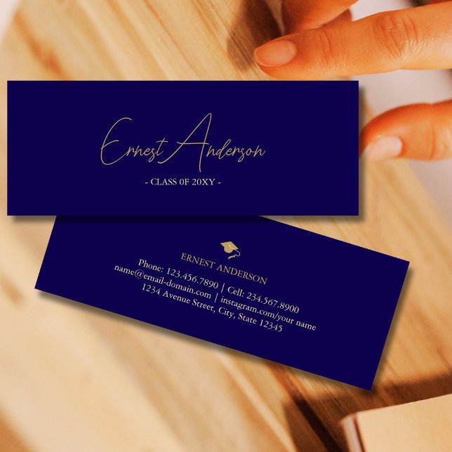 Bleu foncé Or moderne élégante carte de nom de gra (Créateur téléchargé)