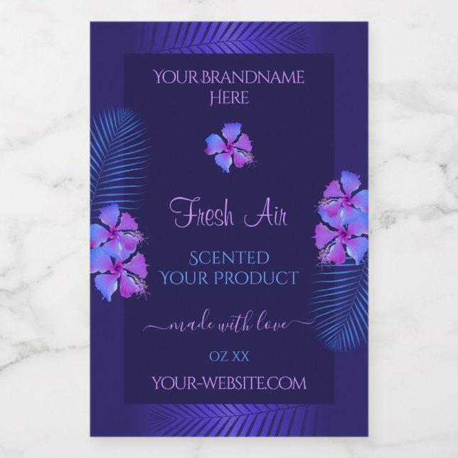 Bleu foncé Produit Étiquettes Fleurs violettes exo (Étiquettes simples)