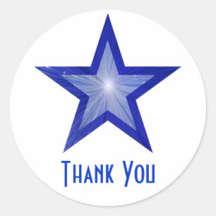 Bleu foncé Star "Merci" rond autocollant blanc