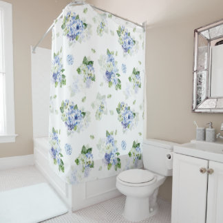Bleu français| Rideau de douche blanc|Farmhouse Fl