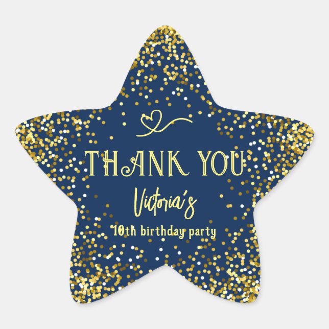 Bleu Gold Anniversaire Merci Star Sticker (Devant)