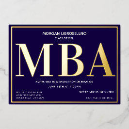 Bleu Gold MBA Graduation Foil Invitation