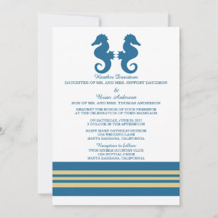 Bleu Gold Nautical Seahorse Mariage Invitation