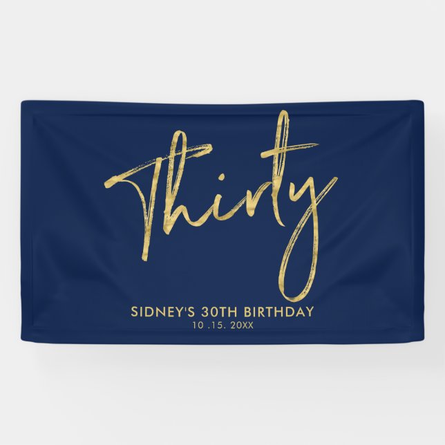 Bleu Gold Navy 30e fête d'anniversaire Bannière de (Horizontal)