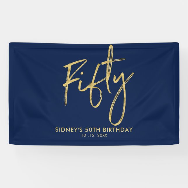 Bleu Gold Navy 50e fête d'anniversaire bannière de (Horizontal)