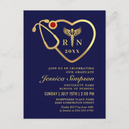 Bleu Gold Nursing Graduation Invitation Carte post