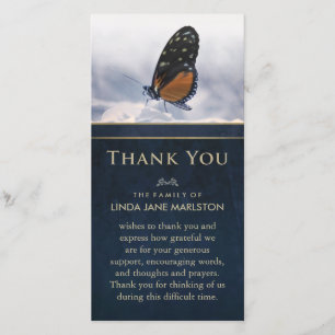 Bleu Golden Butterfly Sympathy Carte de remercieme