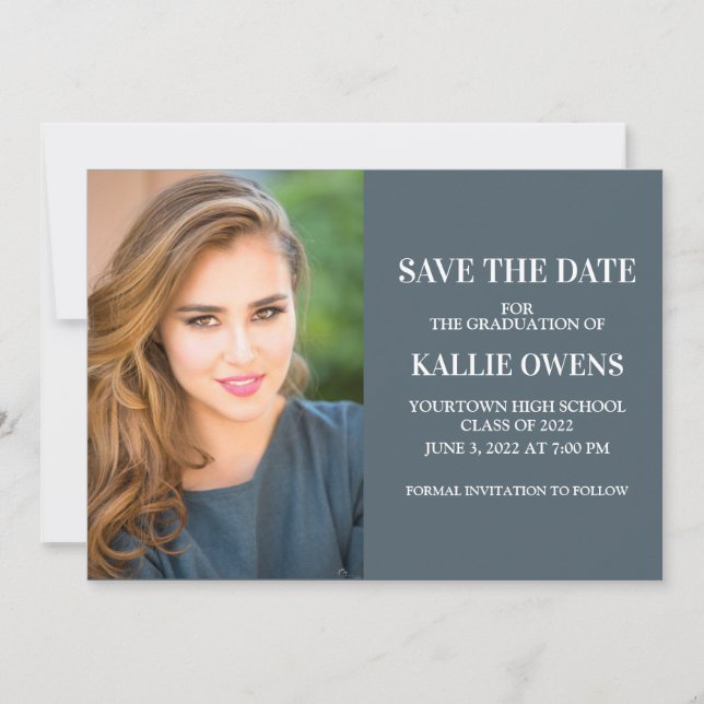 Bleu Graduation Enregistrer la date Faire-part Pho (Devant)