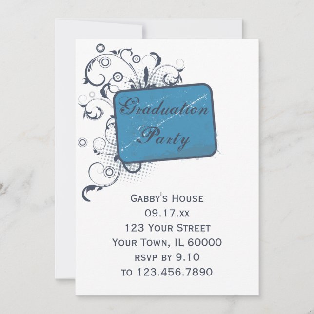 Bleu Graduation Party Invitation (Devant)
