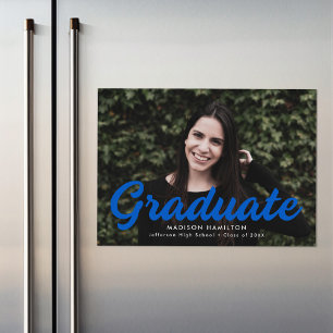 Bleu   Gras Script Faire-part de graduation photo