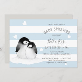 Bleu Gray Penguin Bébé Douche Invitations