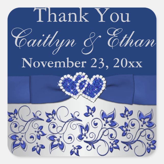 Bleu, Gris Argent Floral Mariage Favoriser Sticker (Devant)