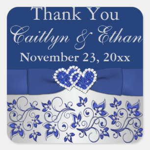 Bleu, Gris Argent Floral Mariage Favoriser Sticker