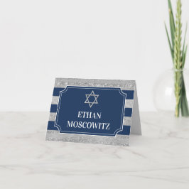 Bleu, Gris Barre Mitzvah Carte de remerciements