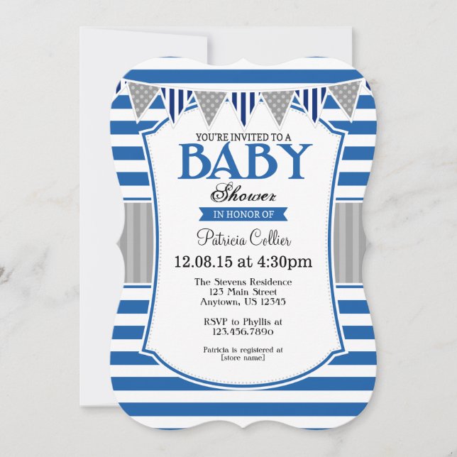 Bleu Gris Gris Baby shower Invitation (Devant)