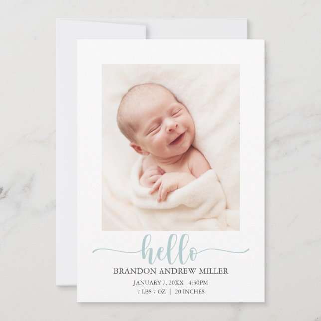 Bleu Hello Baby Faire-part de naissance Carte phot (Devant)