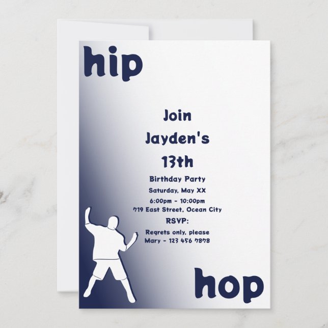 Bleu Hip-Hop Dance 13e anniversaire Invitation (Devant)