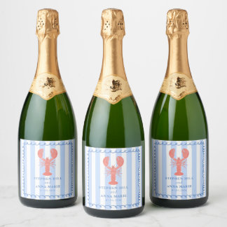 Bleu homard Mariage nautique Étiquette de vin mous