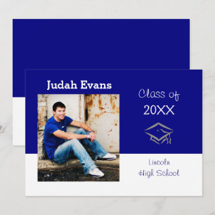 Bleu horizontal avec photo - Faire-part de graduat