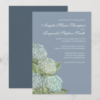 Bleu Hydrangea/ Faire-part de mariage arrière bleu