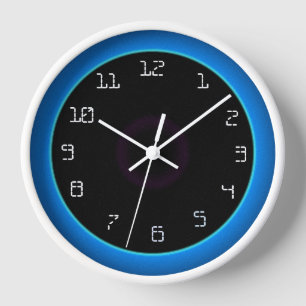 Bleu illuminé/Aqua sur Noir> Horloge murale