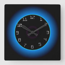 Bleu illuminé/Aqua sur Noir> Horloge murale