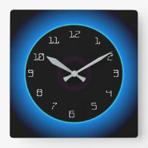Bleu illuminé/Aqua sur Noir> Horloge murale