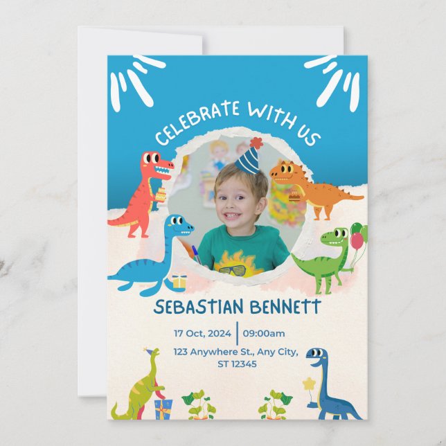 Bleu Illustration Invitation d'anniversaire (Devant)