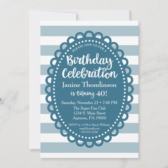 Bleu Invitation Anniversaire Cute Large Bande Adul (Devant)