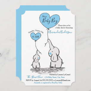 Bleu, invitation grise blanche de baby shower