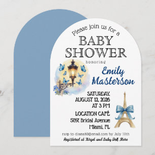 Bleu, Invitation pour une Baby Shower Parisienne p