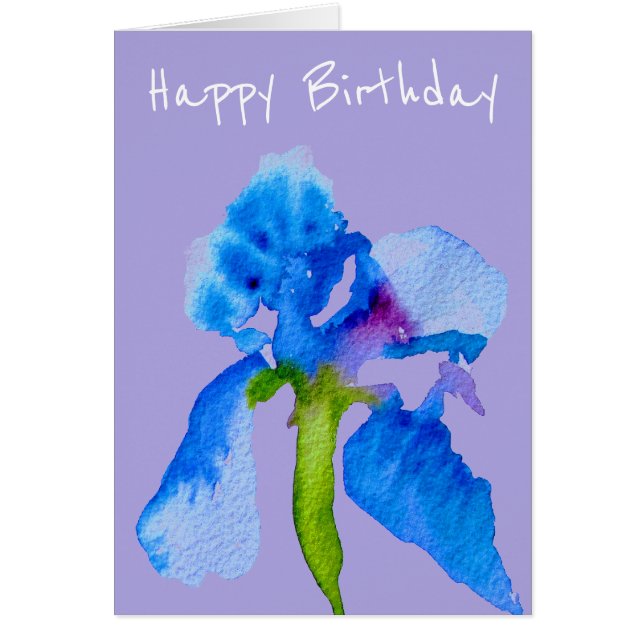 Bleu Iris moderne aquarelle anniversaire floral (Devant)