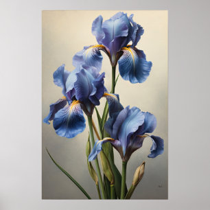 Bleu Irises Fleur Art Imprimer Poster