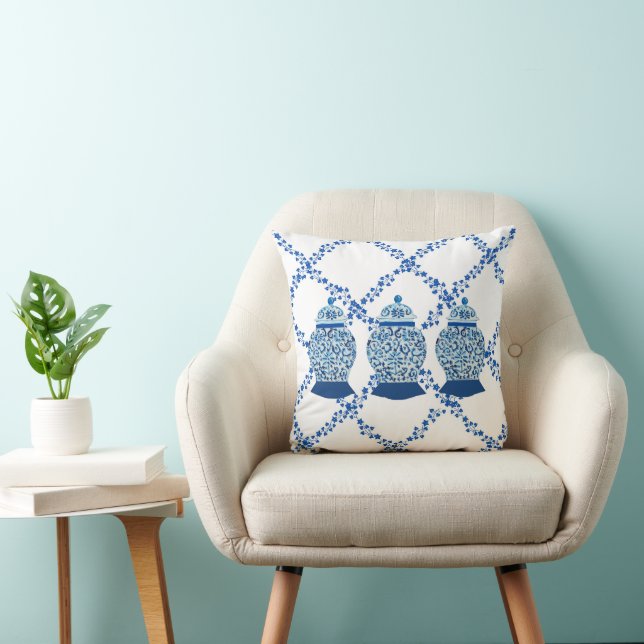 Bleu Ivy Ginger Jar Jars Jeter Oreiller (Chaise)