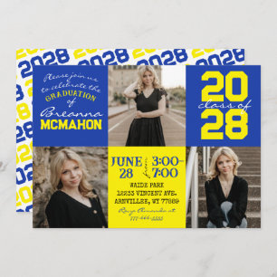 Bleu & Jaune 3 Photo Graduation Invitation