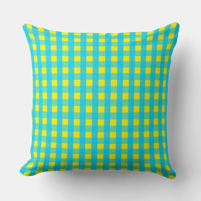 Bleu Jaune Classique En vichy Oreiller Motif (Recto)