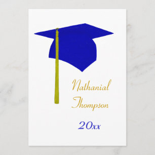Bleu & Jaune Graduation Cap & Tassel Invitations