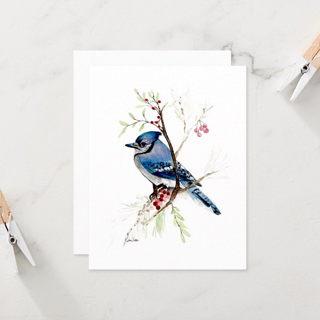 Bleu Jay Belle Aquarelle Carte Note (Blue Jay Beautiufl Watercolor Note Card by Jenn Steffen Art)